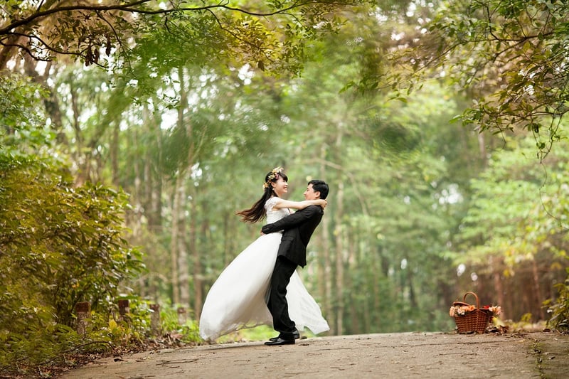 Wedding couple in a forest setting